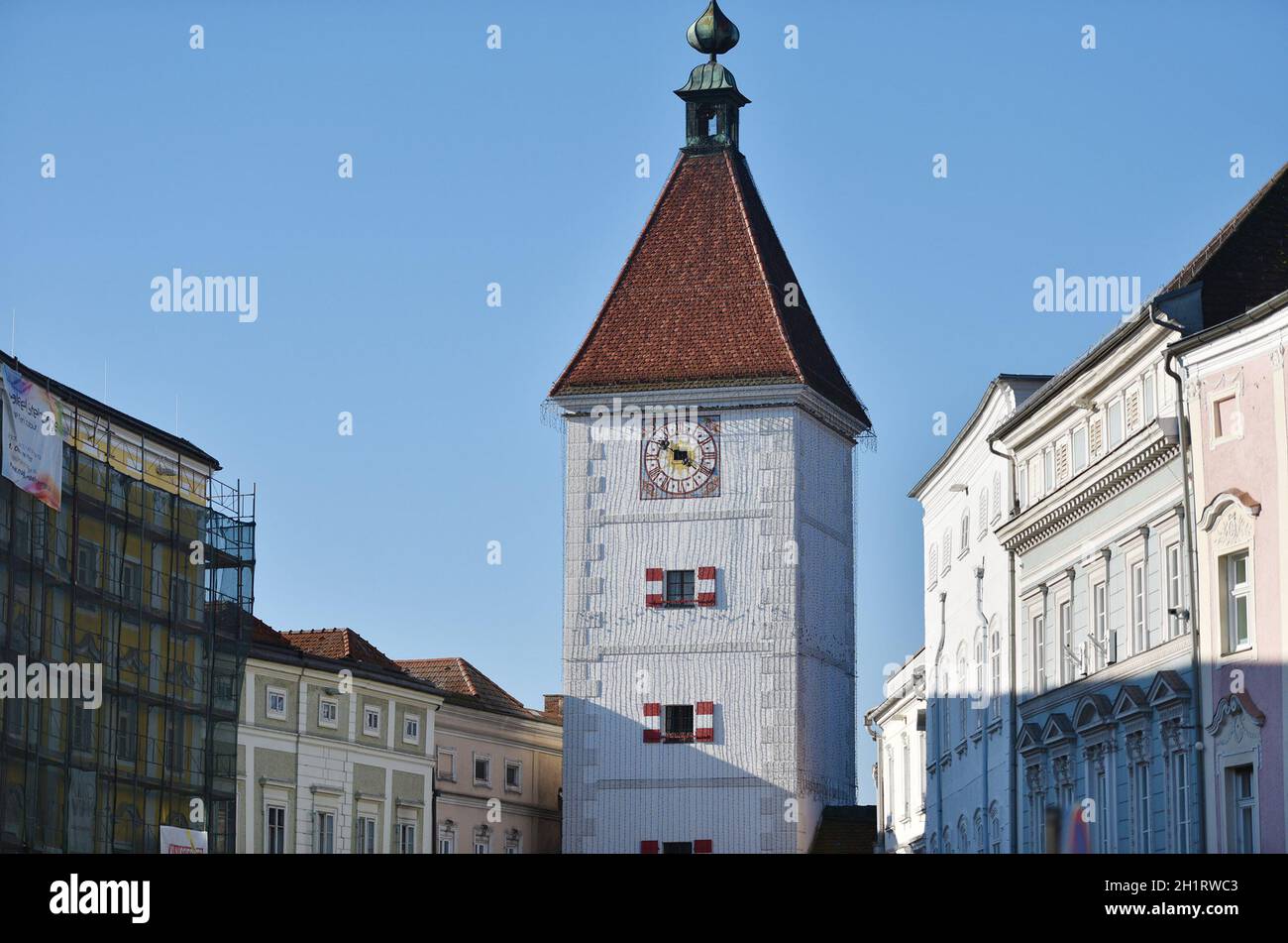 Der Stadtplatz der alten Handelsstadt Wels, Österreich, Europa - The town square of the old trading town of Wels, Austria, Europe Stock Photo