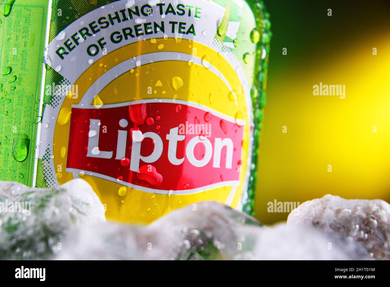POZNAN, POL FEB 25, 2021 Can of Lipton Ice Tea, a soft drink brand