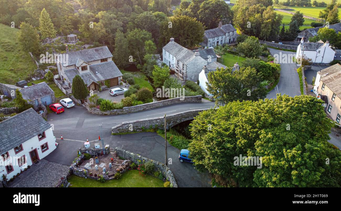 Bampton, Cumbria, UK, August 2020 Aerial view of the village of