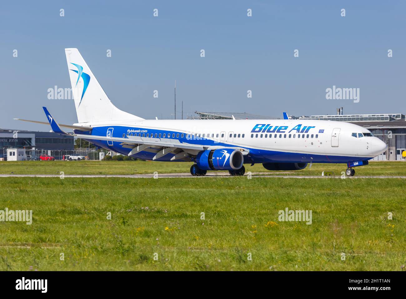 Stuttgart, Germany - September 8, 2021: Blue Air Boeing 737-800 airplane at Stuttgart airport (STR) in Germany. Stock Photo