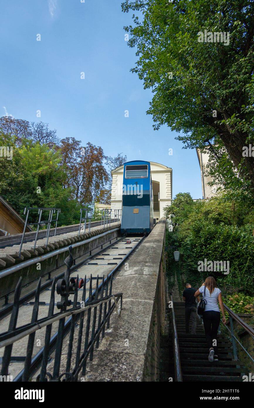 Funicular in the historic centre of Zagreb, Croatia Stock Photo