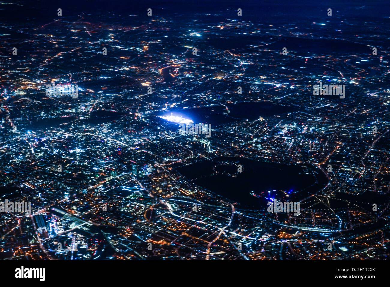 London night view as seen from an airplane. Shooting Location: United Kingdom, London Stock Photo