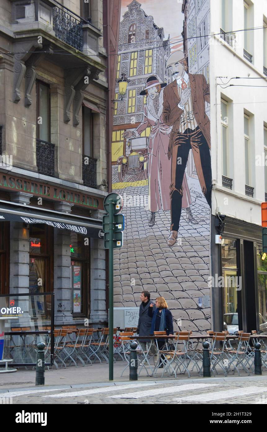 Brüssel ist eine Hochburg des Comics - In der ganzen Stadt findet man Hausfassaden mit überdimensionalen Comics und Malereien - Brussels is a strongho Stock Photo