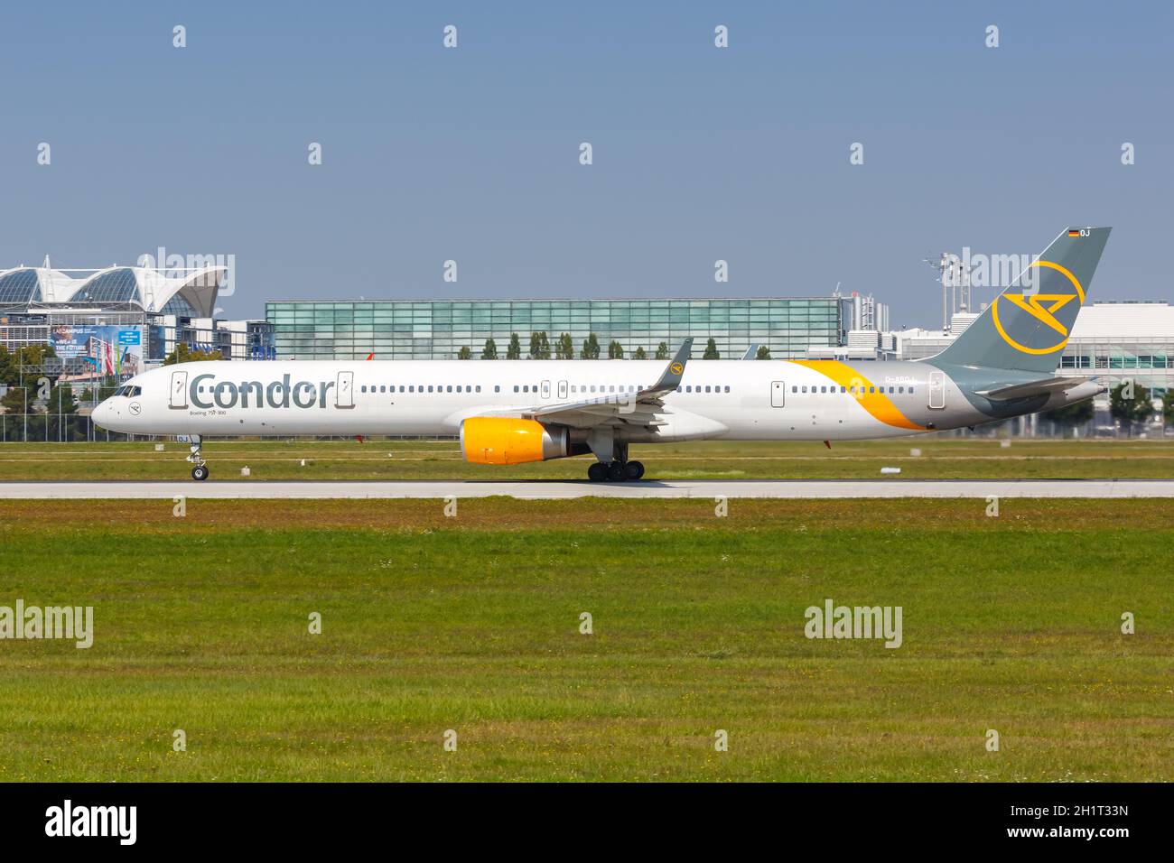 Munich, Germany - September 9, 2021: Condor Boeing 757-300 airplane at Munich airport (MUC) in Germany. Stock Photo