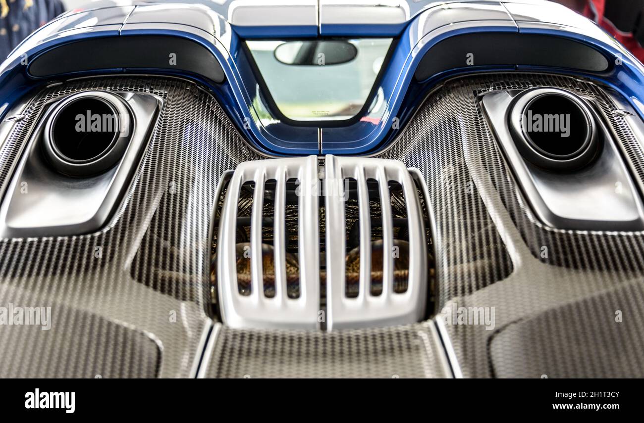 Porsche 918 Spyder exhaust system detail shot Stock Photo