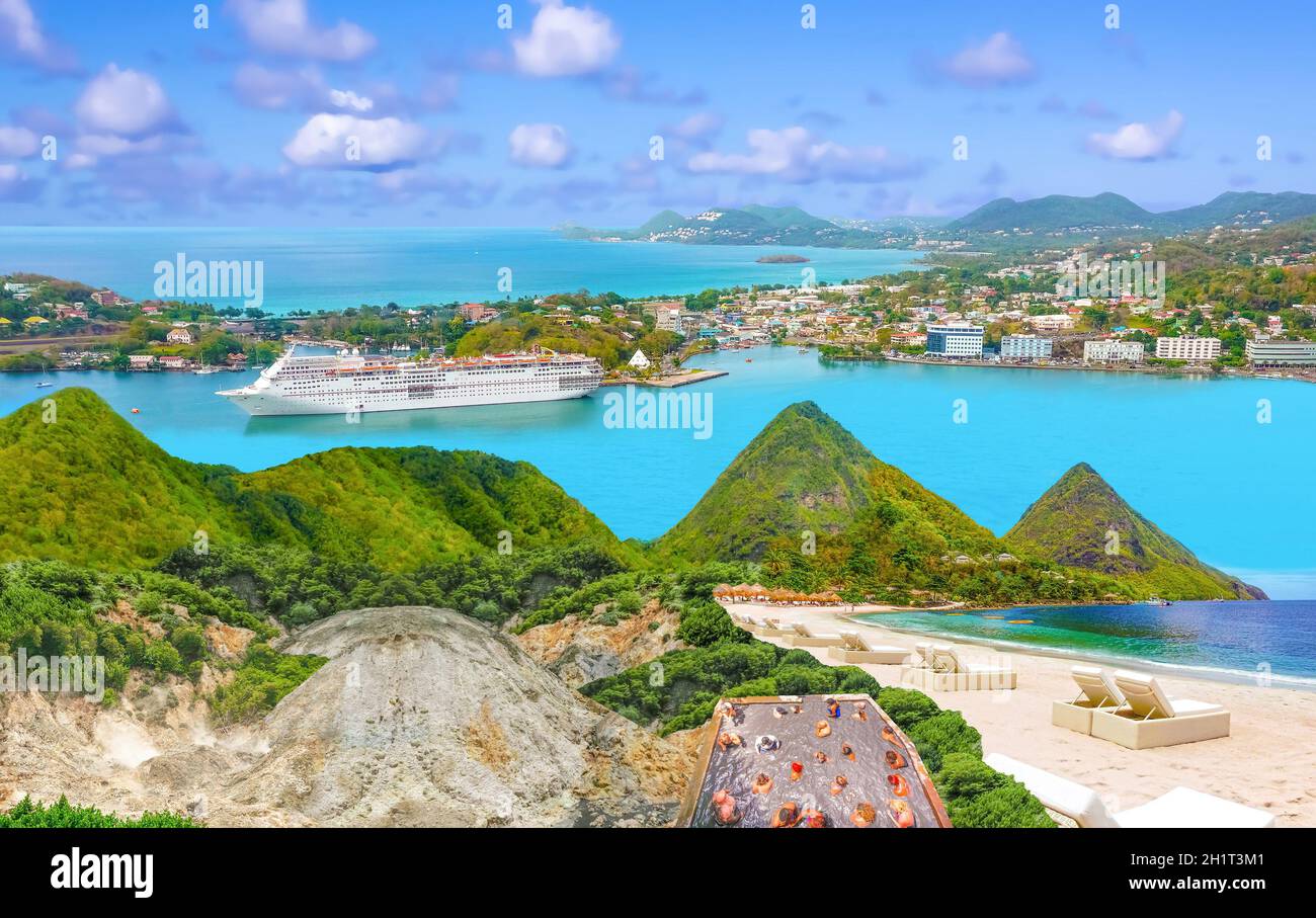 The collage about beautiful beaches in Saint Lucia, Caribbean Islands