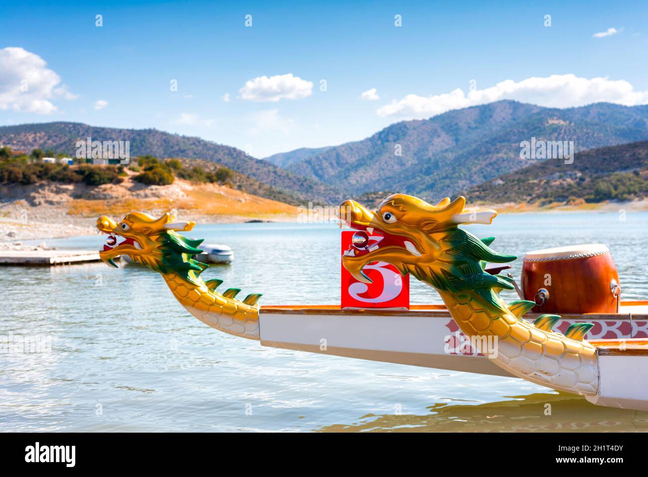 Two dragon boats with heads Stock Photo Alamy