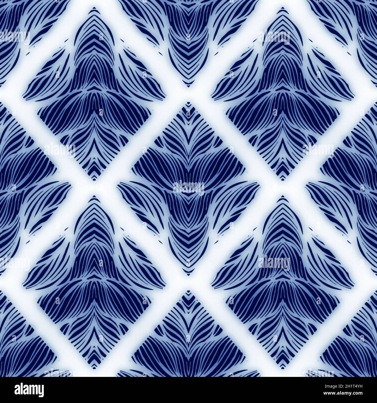 Seamless blue and white ceramic tile ornate damask pattern for surface design and print Stock Photo