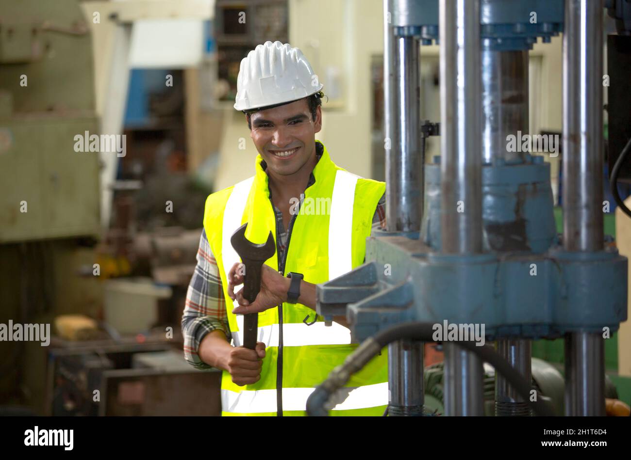 Construction worker in a factory Stock Photo