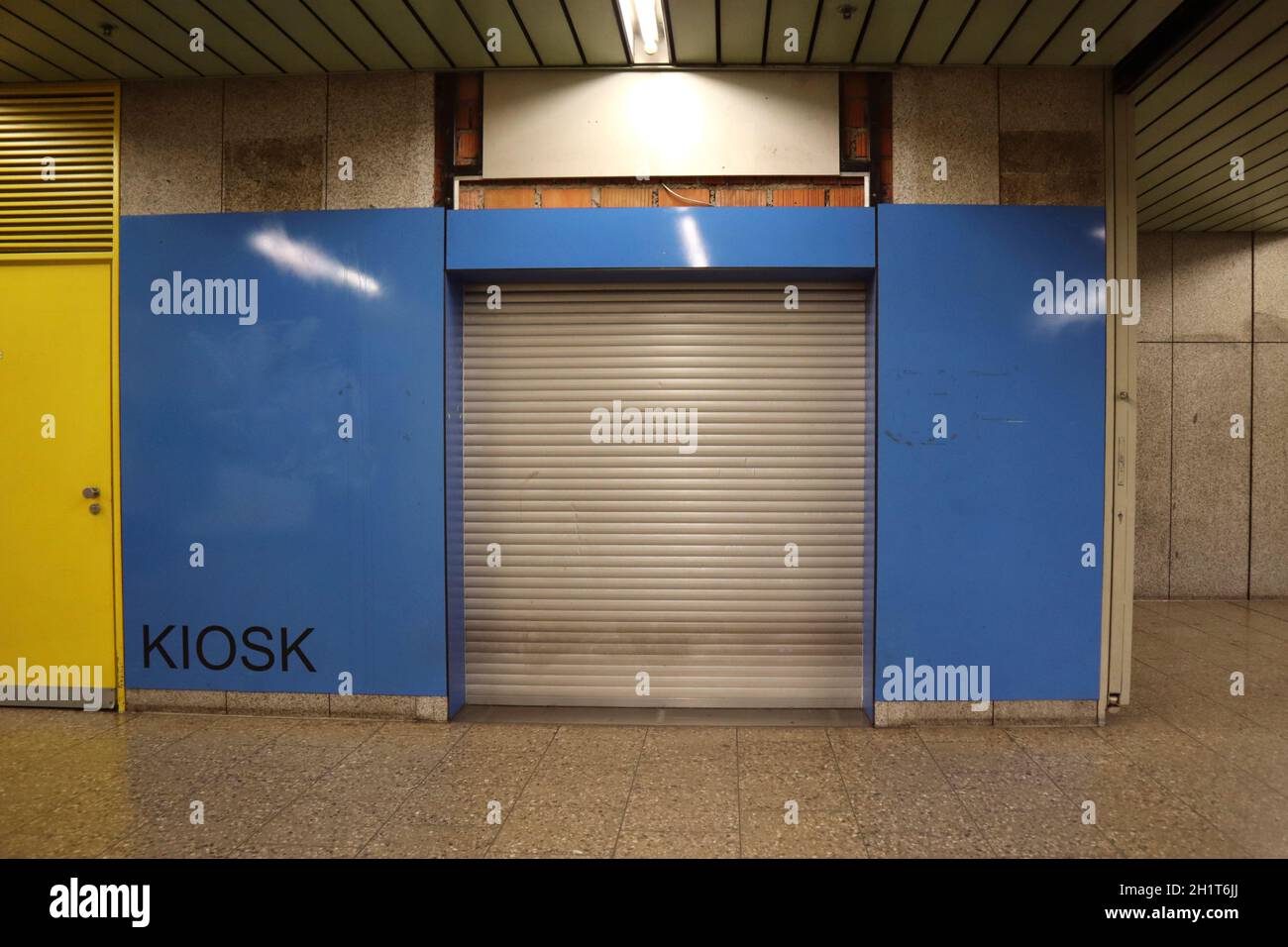 Empty kiosk at a subway station Stock Photo