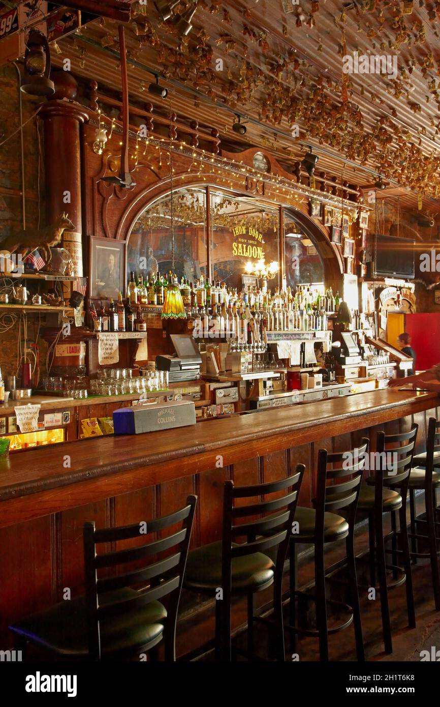 Interior of the Iron Door Saloon (claimed to be the oldest saloon in California), Groveland, Tuolumne County, California, USA Stock Photo