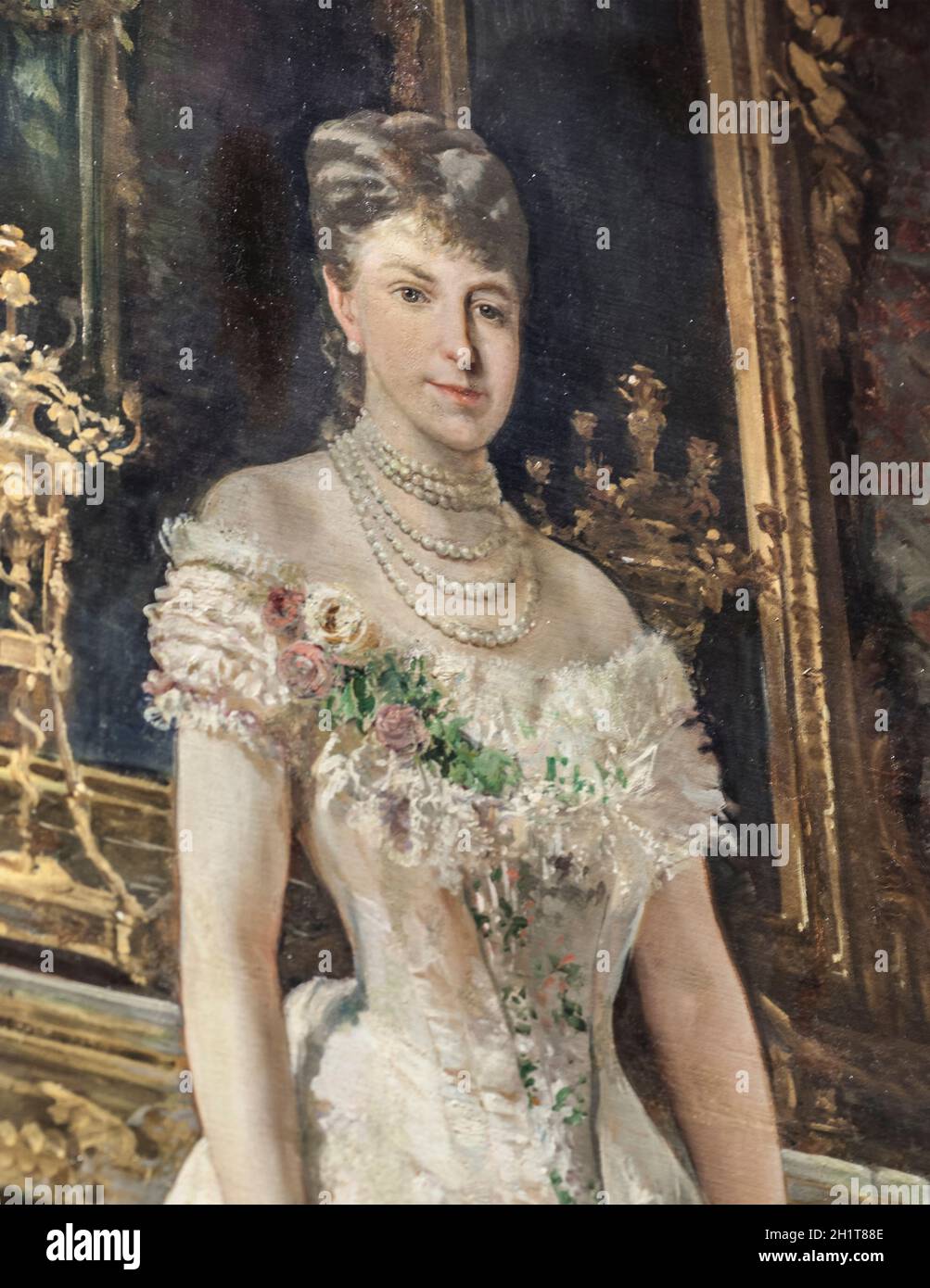 Maria Christina of Austria, second queen consort of Alfonso XII of Spain. Closeup. Painted by Ignacio Suarez Monleon in 1881. Naval Museum, Madrid Stock Photo