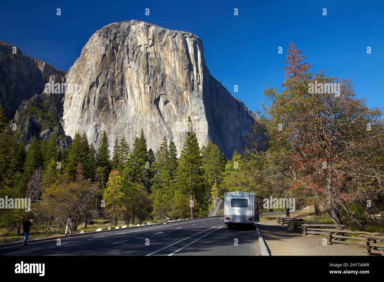 RV parked by El Capitan, Yosemite Valley, Yosemite National Park, California, United States. Stock Photo