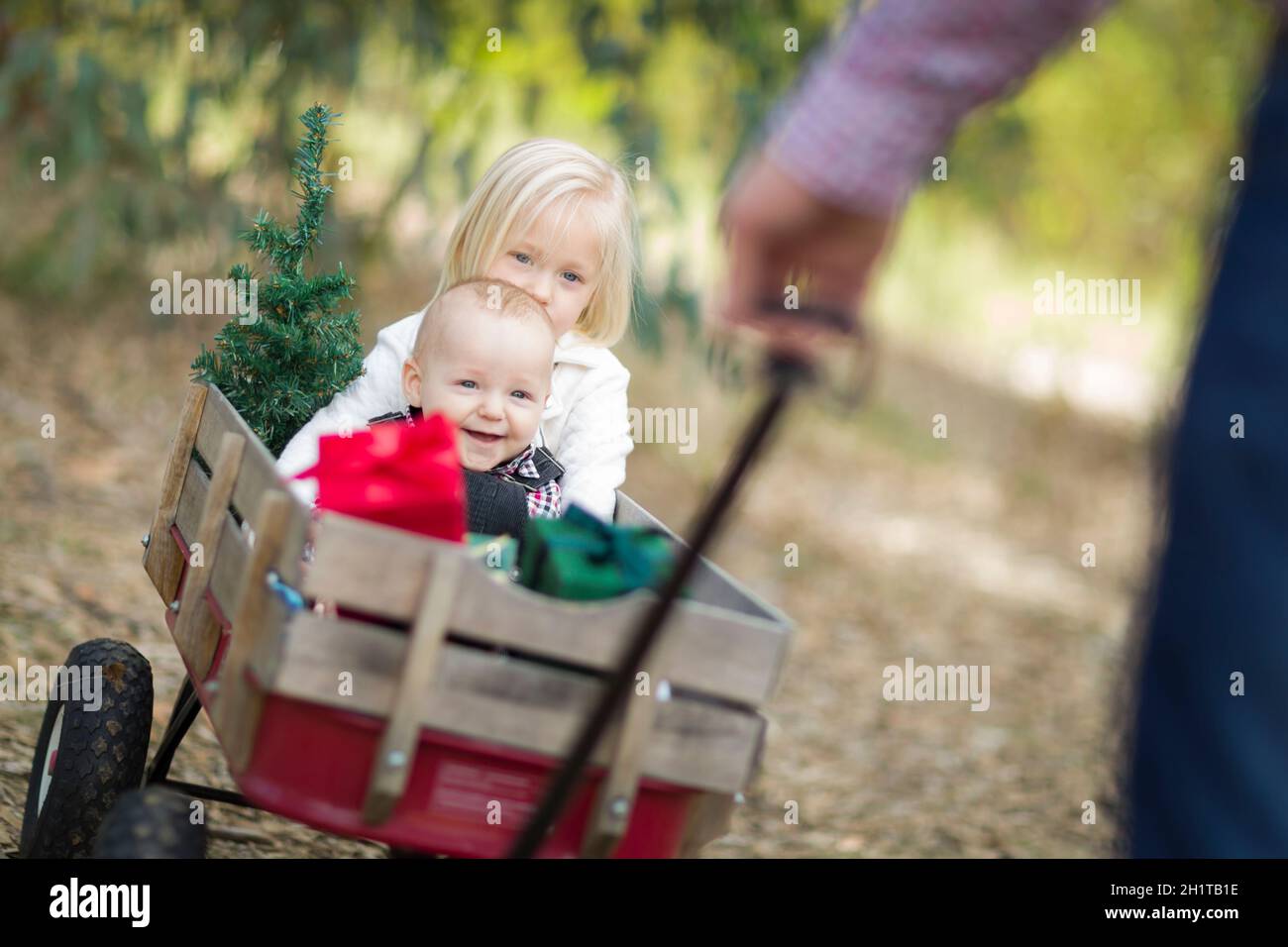Sister pulling brother in wagon hi-res stock photography and images - Alamy
