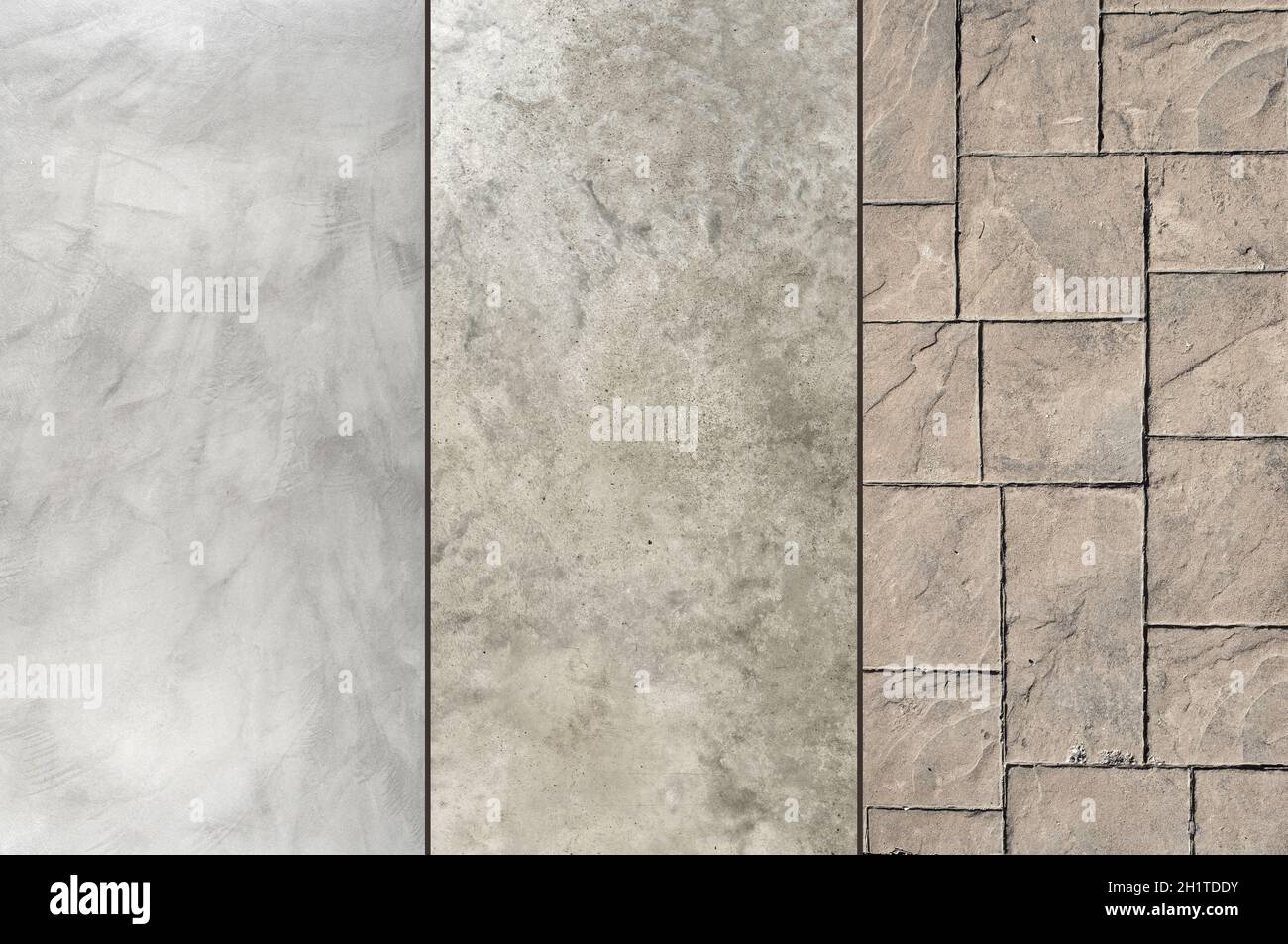 Microcement Polished concrete and stamped concrete compare, different textures and finishes