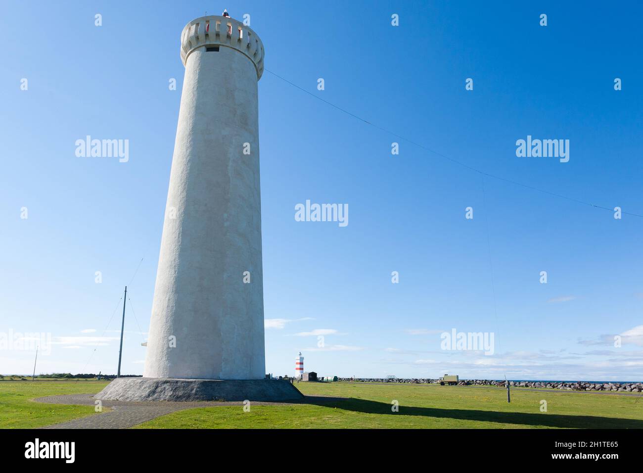 The old lighthouse in Gardur at Reykjanes Peninsula Iceland. Iceland landmark Stock Photo