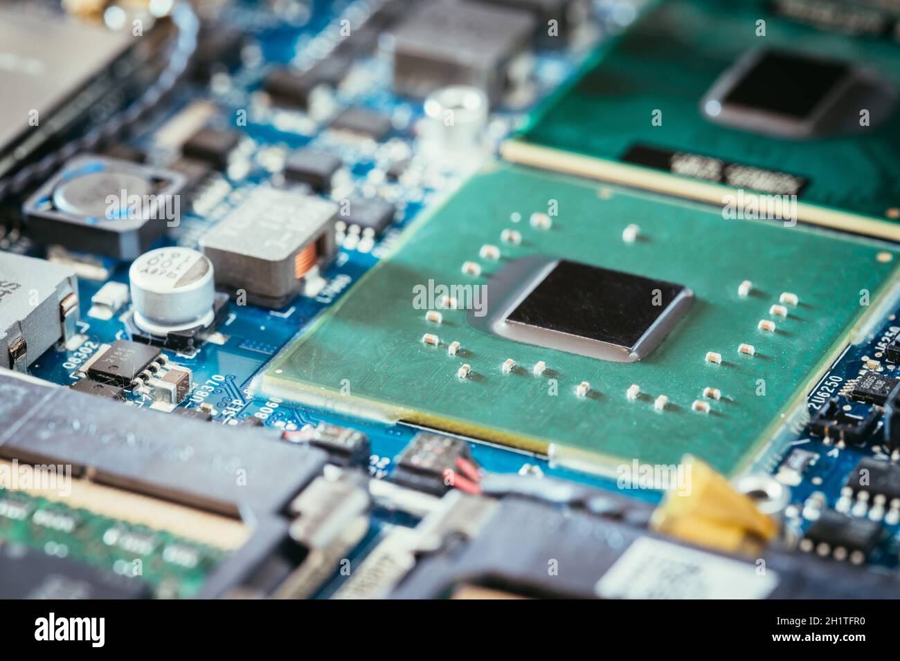 Computer chip on a circuit board, close up; Computer technology Stock ...