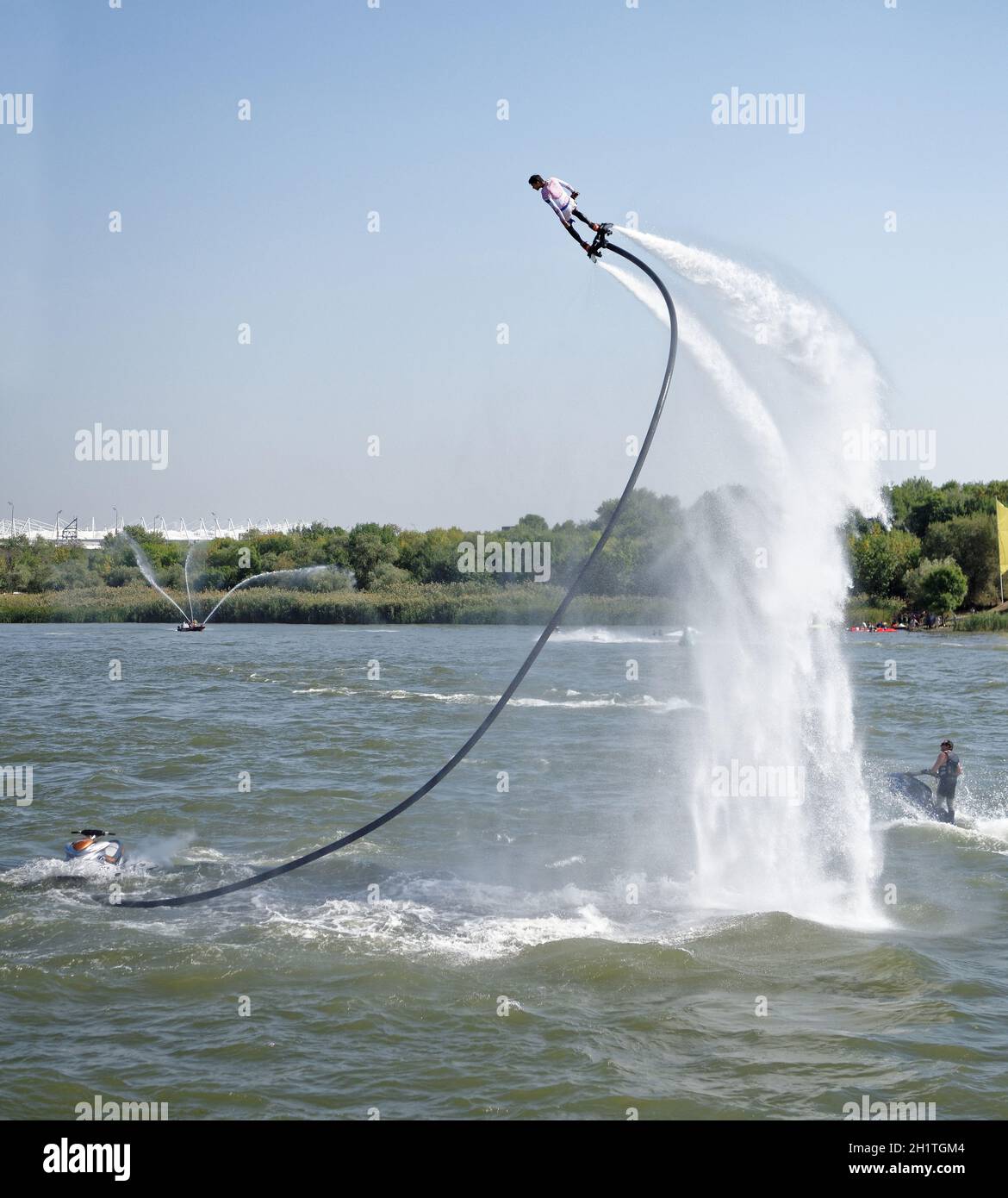 Water Jet Rajkovac Rostov-on-Don, Russia- September 16,2017: The athlete flies with a ...
