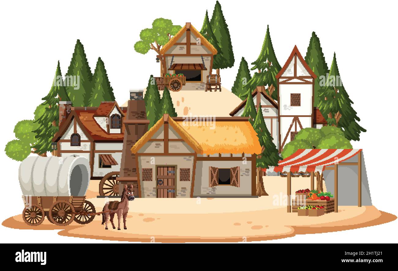 Ancient medieval village isolated on white background illustration Stock  Vector Image & Art - Alamy