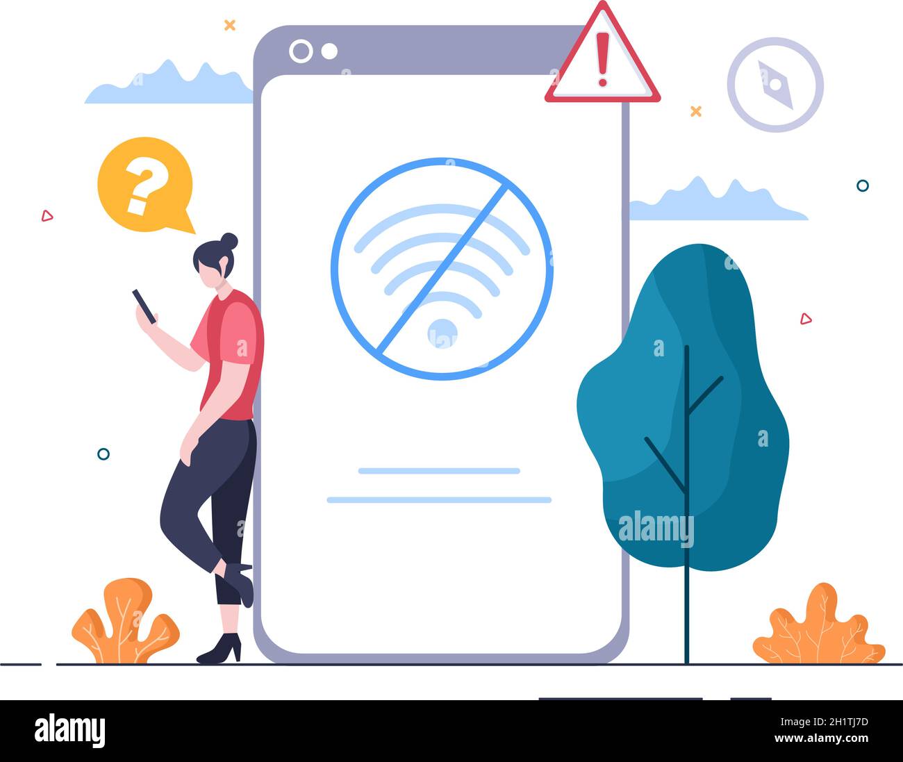 Lost Wireless Connection or Disconnected Cable, No Wifi Signal Internet, Page Not Found on Display Smartphone Screen. Background Vector Illustration Stock Vector