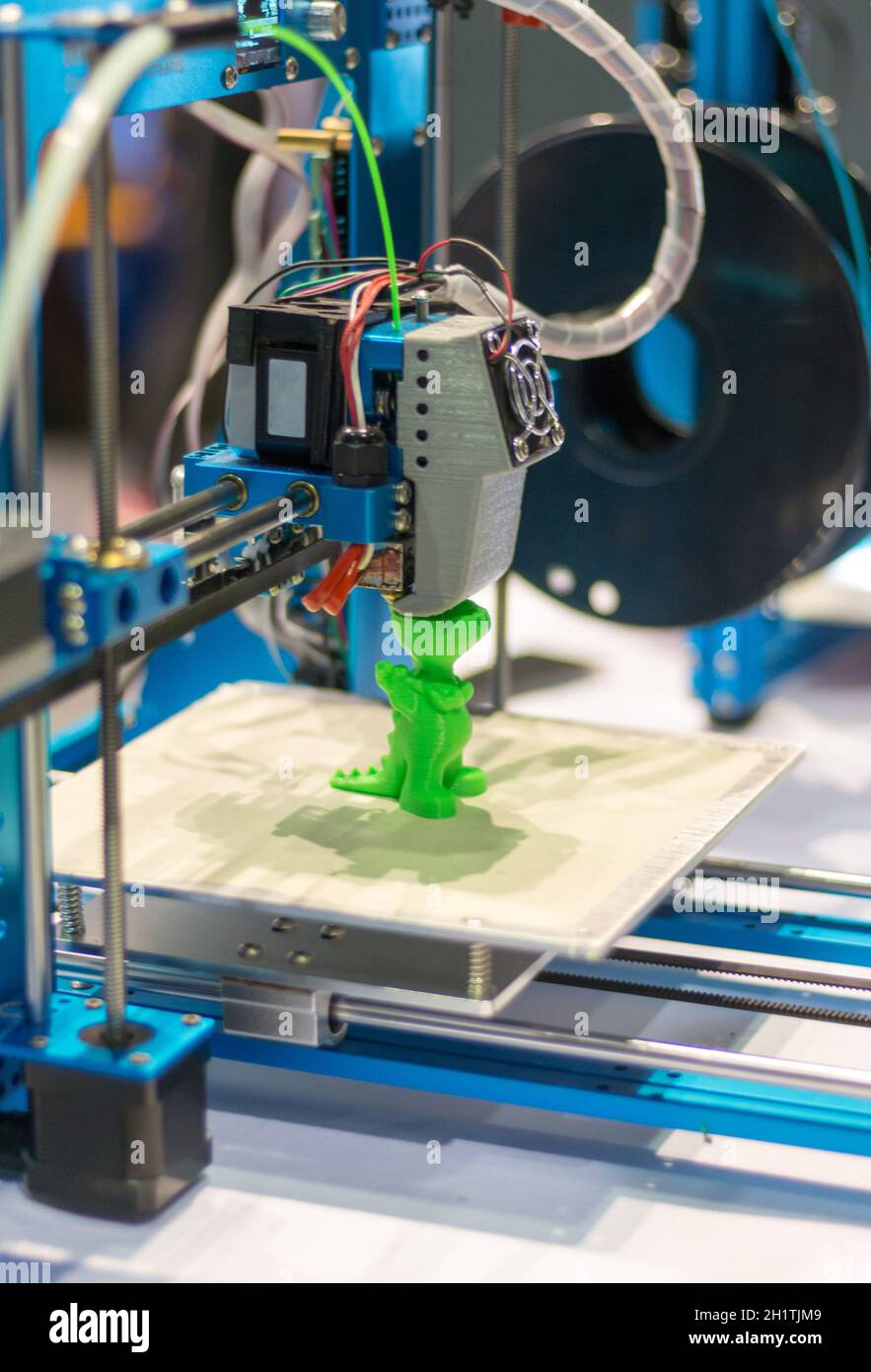 Automatic 3d printer performs a three-dimensional product creation, close-up Stock Photo