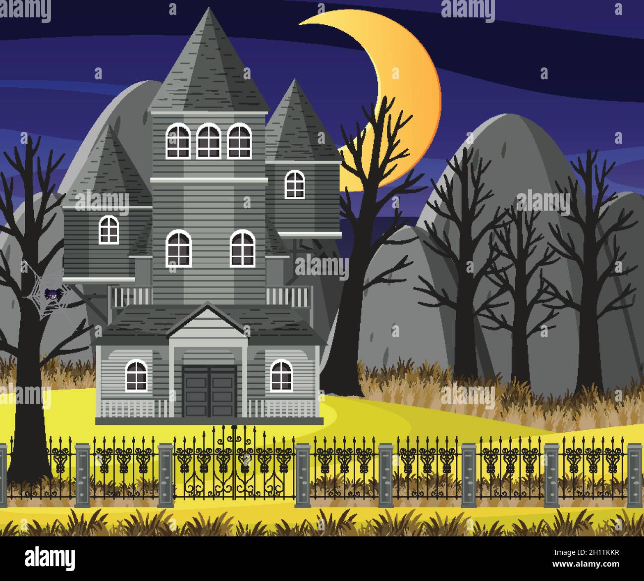 Haunted halloween mansion at night illustration Stock Vector Image ...