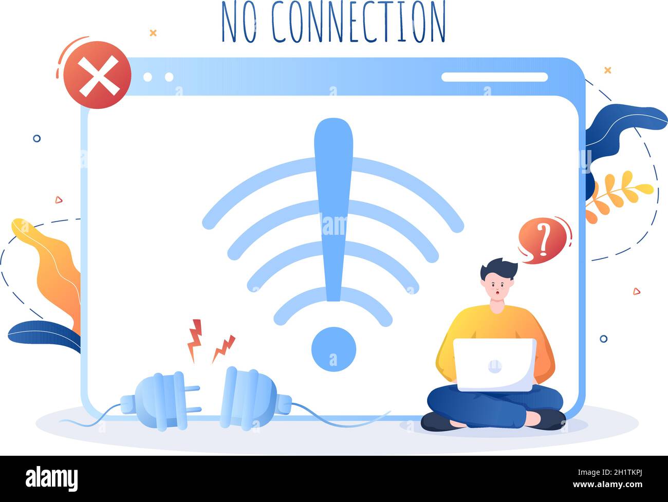 Lost Wireless Connection or Disconnected Cable, No Wifi Signal Internet, Page Not Found on Display Smartphone Screen. Background Vector Illustration Stock Vector