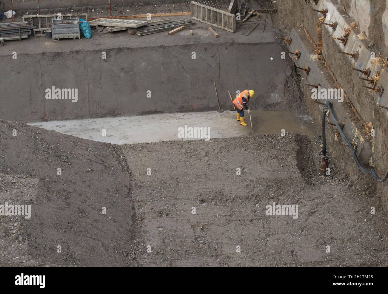 the fundament or foundation of a building at construction site Stock Photo