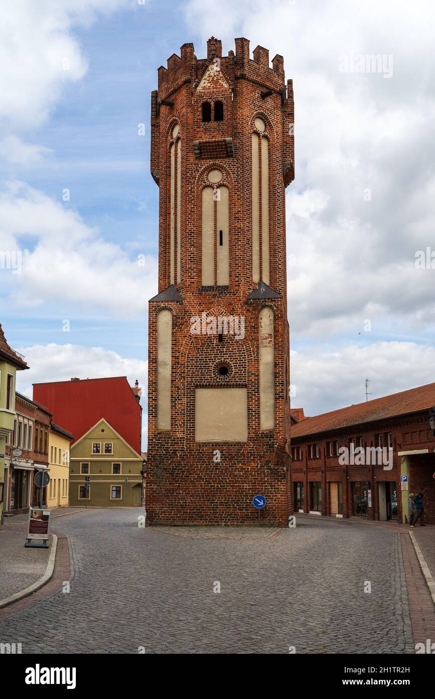 TANGERMUENDE, GERMANY - APRIL 24, 2021: Owl Tower in a historic town of Tangermuende. Saxony-Anhalt state. Stock Photo