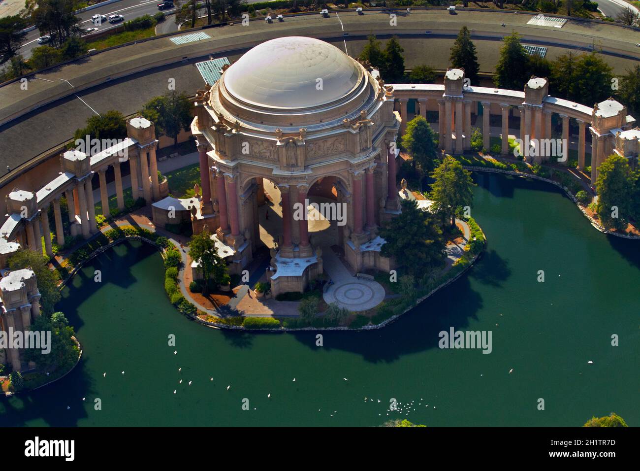 The Palace of Fine Arts, Marina District, San Francisco, California, USA - aerial Stock Photo