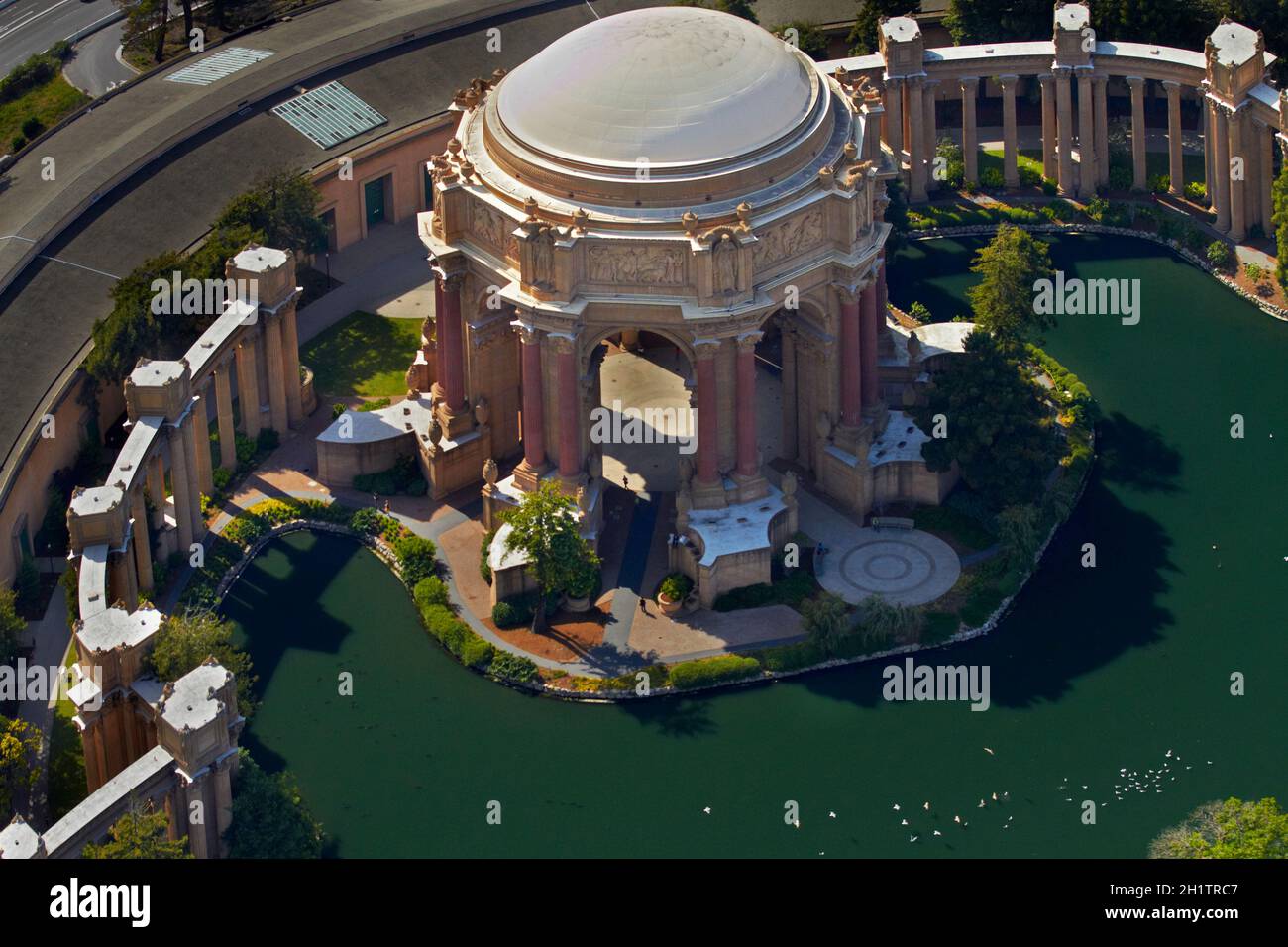 The Palace of Fine Arts, Marina District, San Francisco, California, USA - aerial Stock Photo