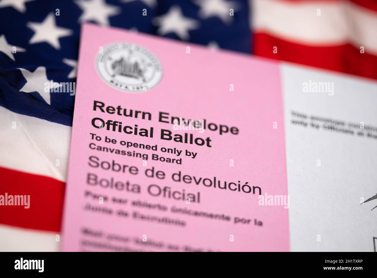 VoteByMail Ballot Envelope Laying on American Flag Stock Photo Alamy