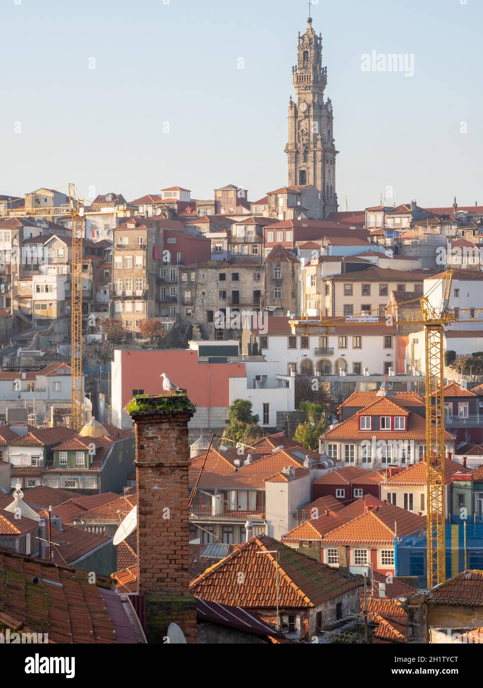 Panoramic View over Porto with Torre of Igreja Dos Clérigos in the Background – Porto Stock Photo