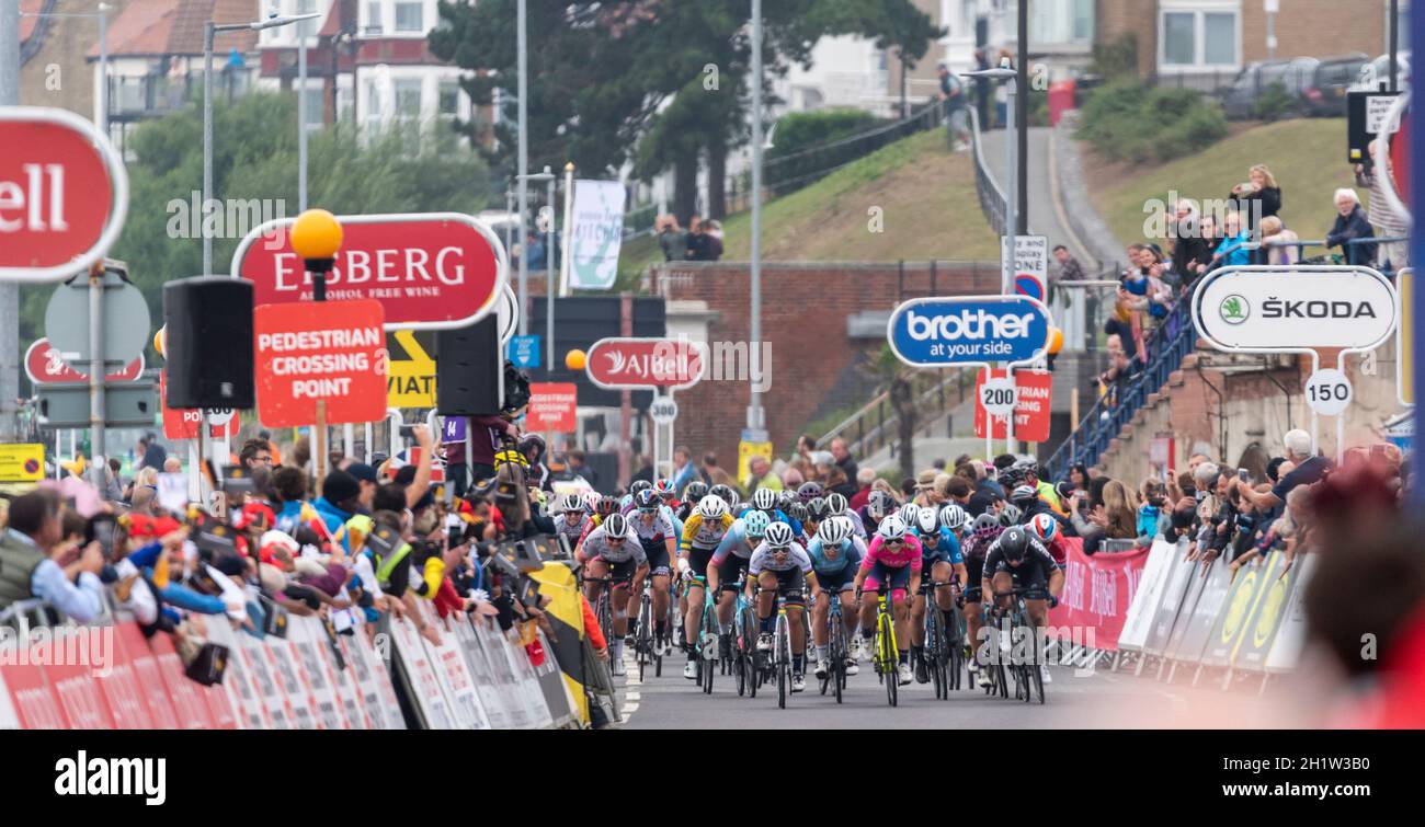 Cyclists chasing towards the finish line on Western Esplanade at the AJ 