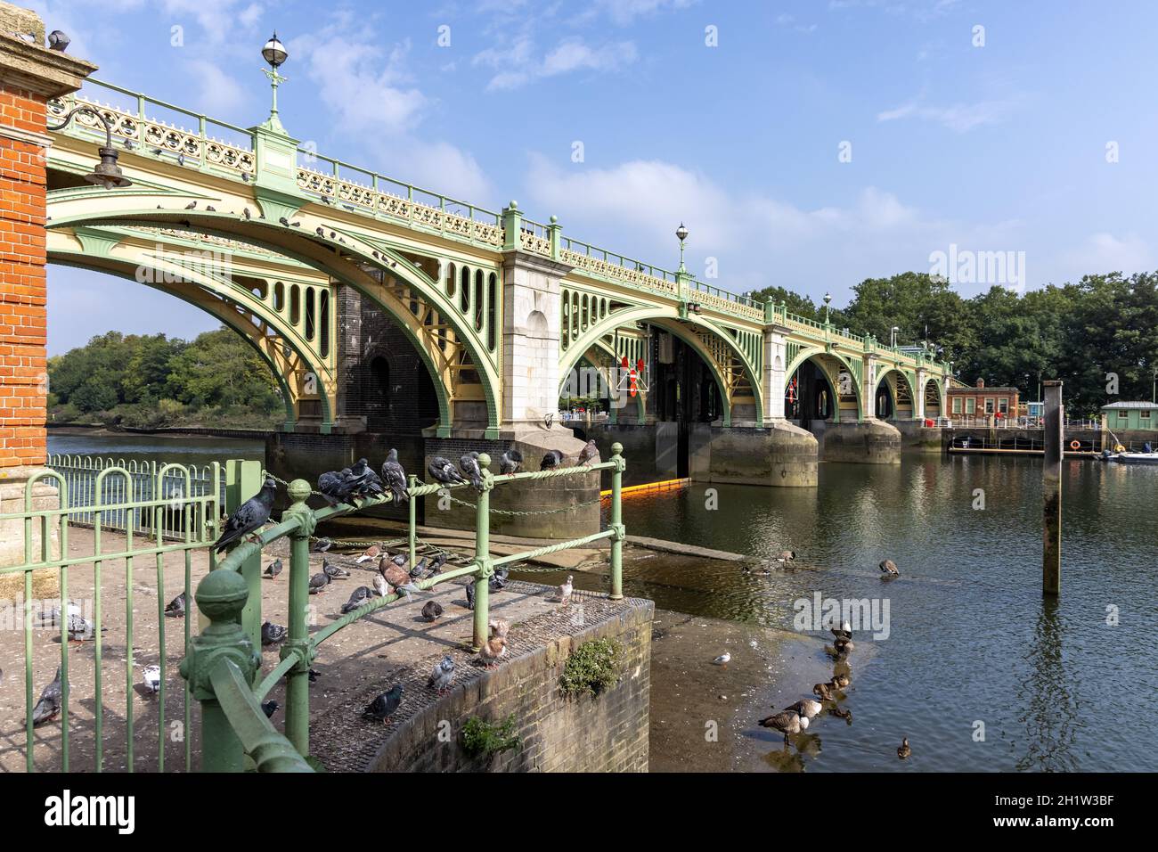 Richmond Lock and Footbridge spanning the River Thames at Richmond in Greater London. Stock Photo