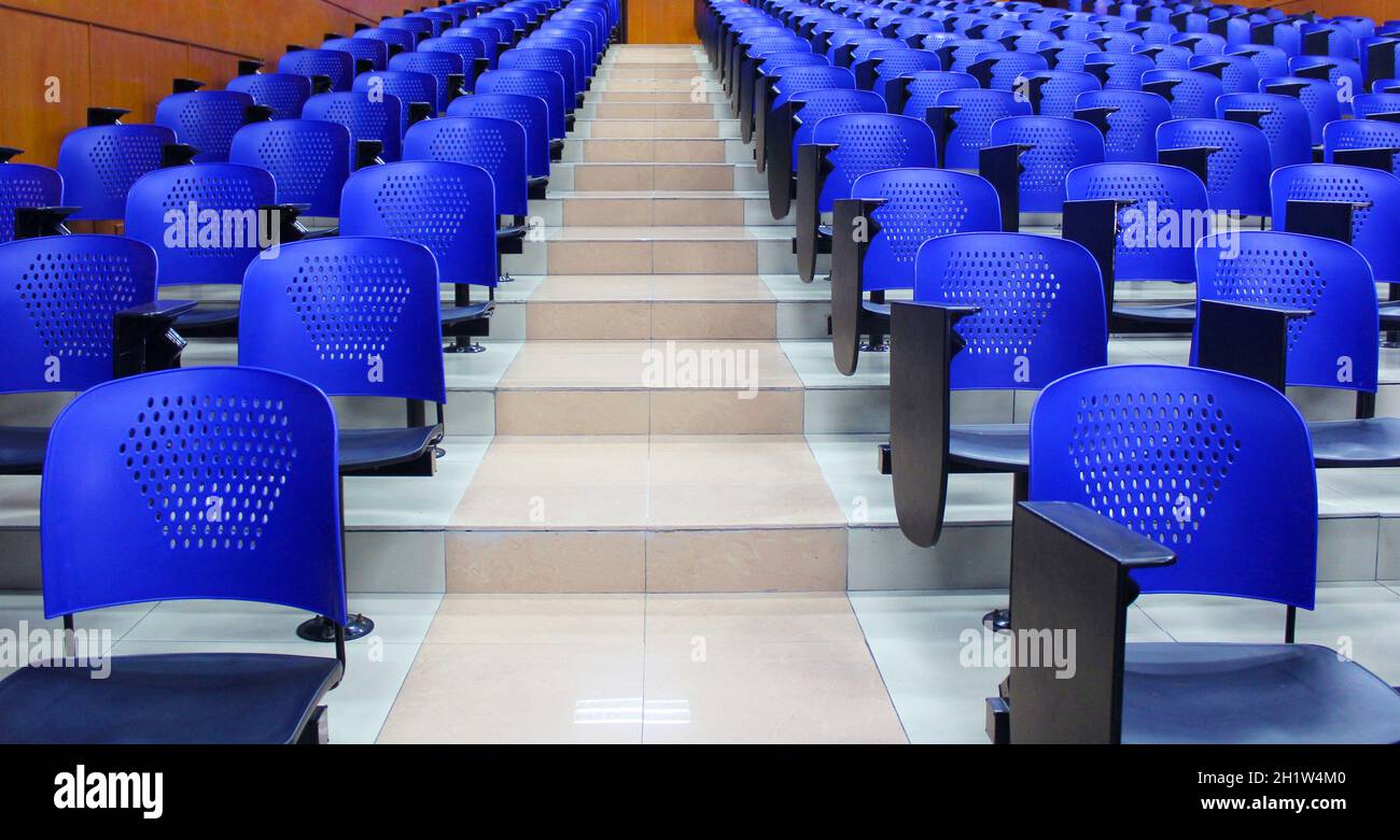 Empty lecture hall in university. Closure of all schools and universities due to coronavirus outbreak. Stock Photo