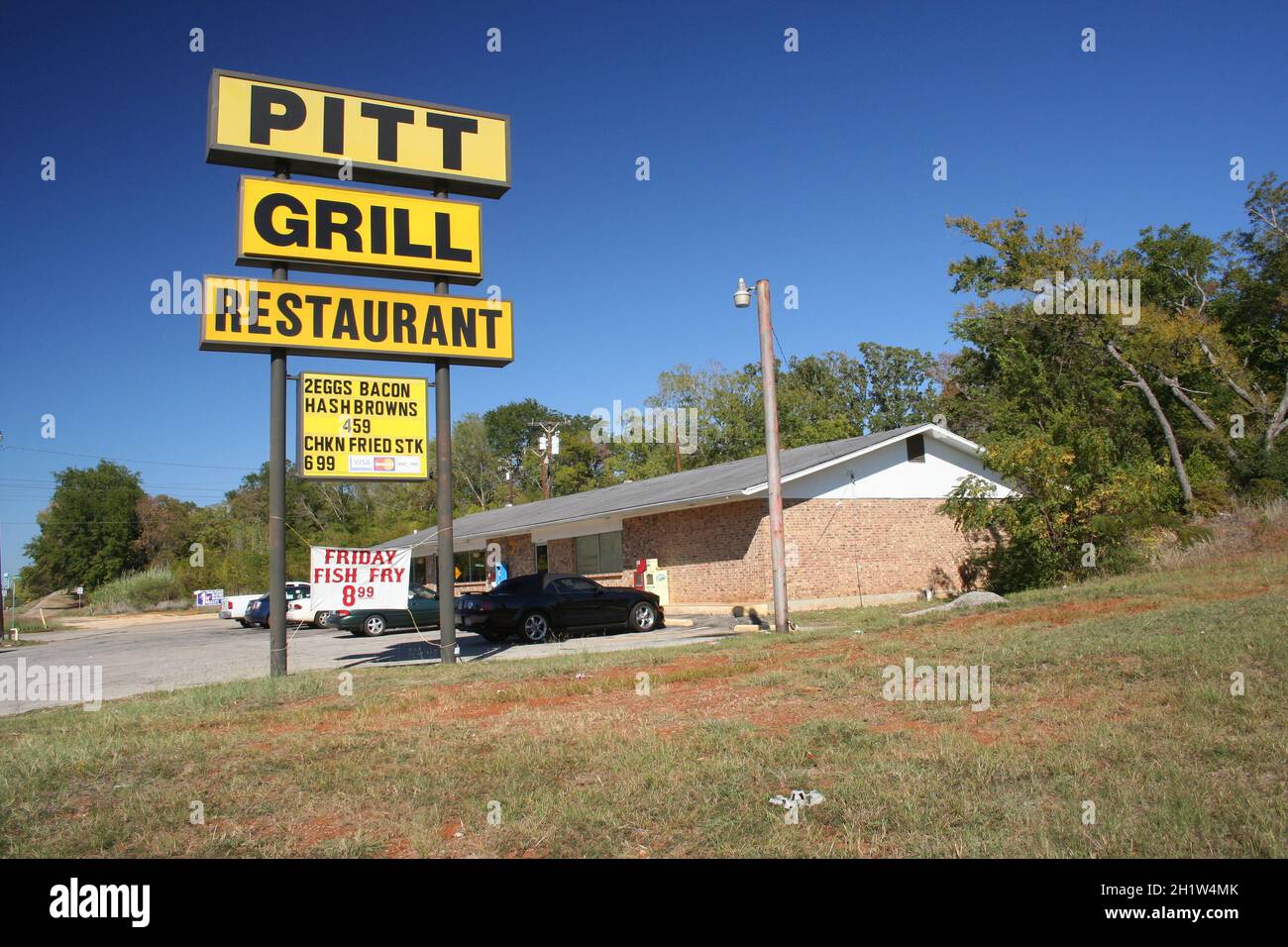 Historic Pitt Grill Restaurant and sign located in Palestine, TX Stock