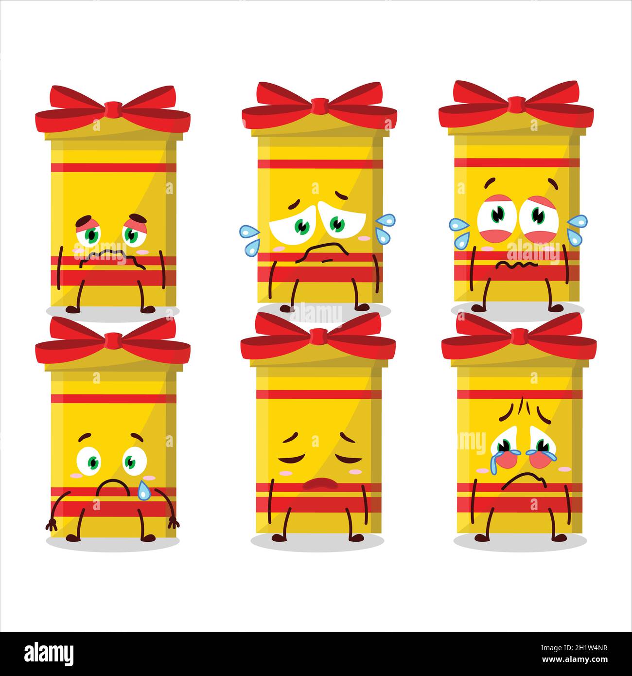 Yellow long gift box cartoon character with sad expression. Vector illustration Stock Vector
