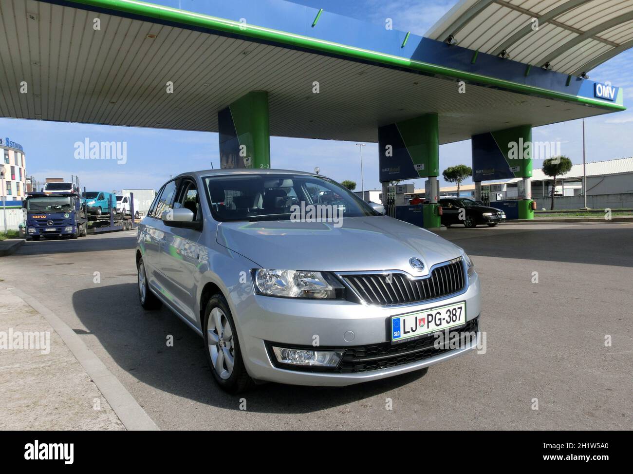 Nurnberg, Germany - June 03, 2014: OMV petrol filling station. OMV was founded in 1956 and is the Austria's largest oil industry company Stock Photo