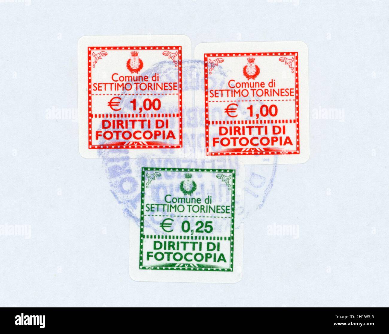 SETTIMO TORINESE, ITALY - CIRCA MAY 2021: Italian Diritti di fotocopia (translation Photocopy rights) stamp Stock Photo