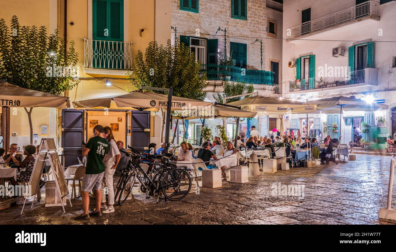 MONOPOLI, ITALY SEP 2, 2020 Street night view of Monopoli old town