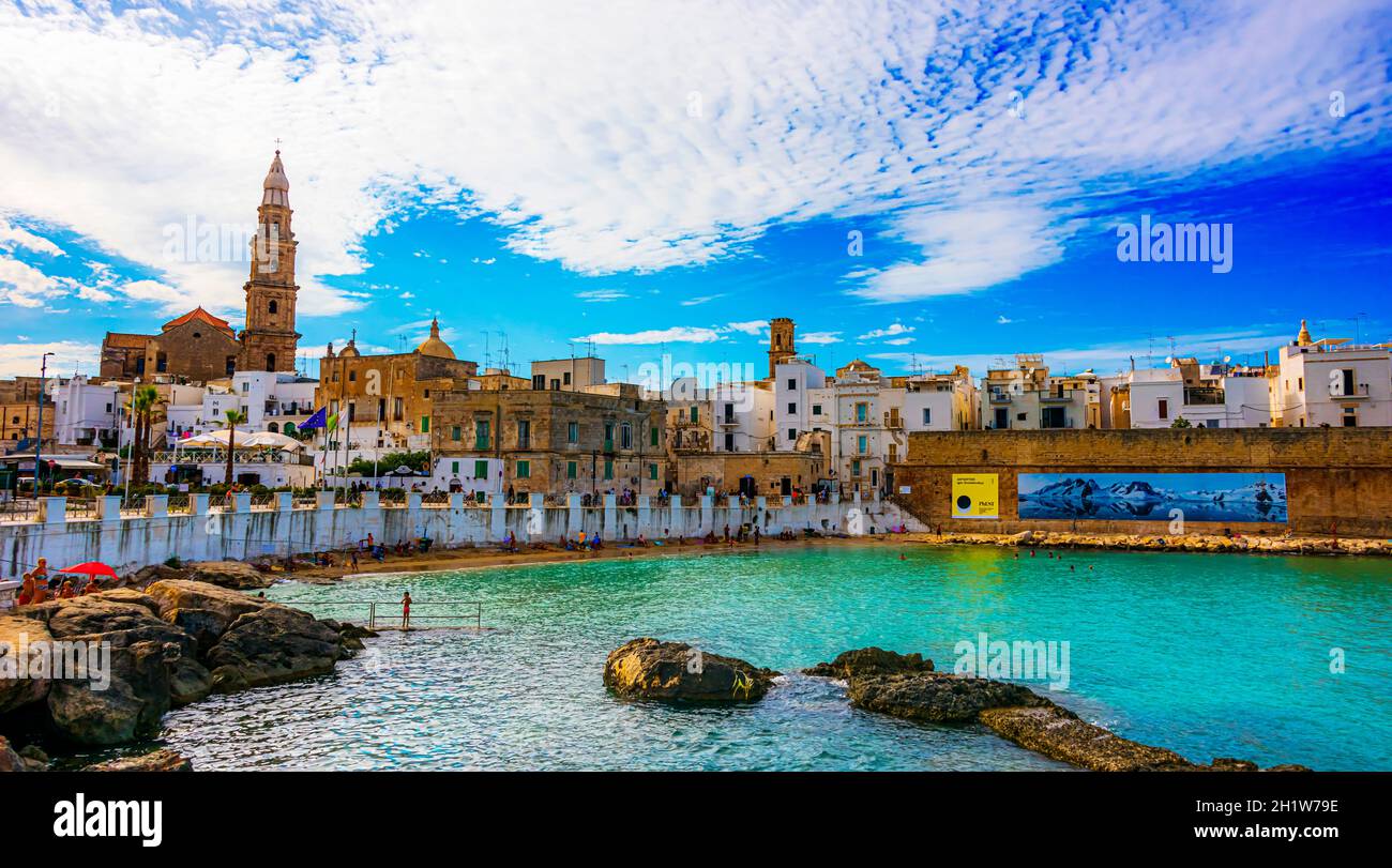 MONOPOLI, ITALY - SEP 2, 2020: View of Monopoli from the city beach of Cala Porta  Vecchia, Apulia, Italy, located on the Adriatic Sea Stock Photo - Alamy