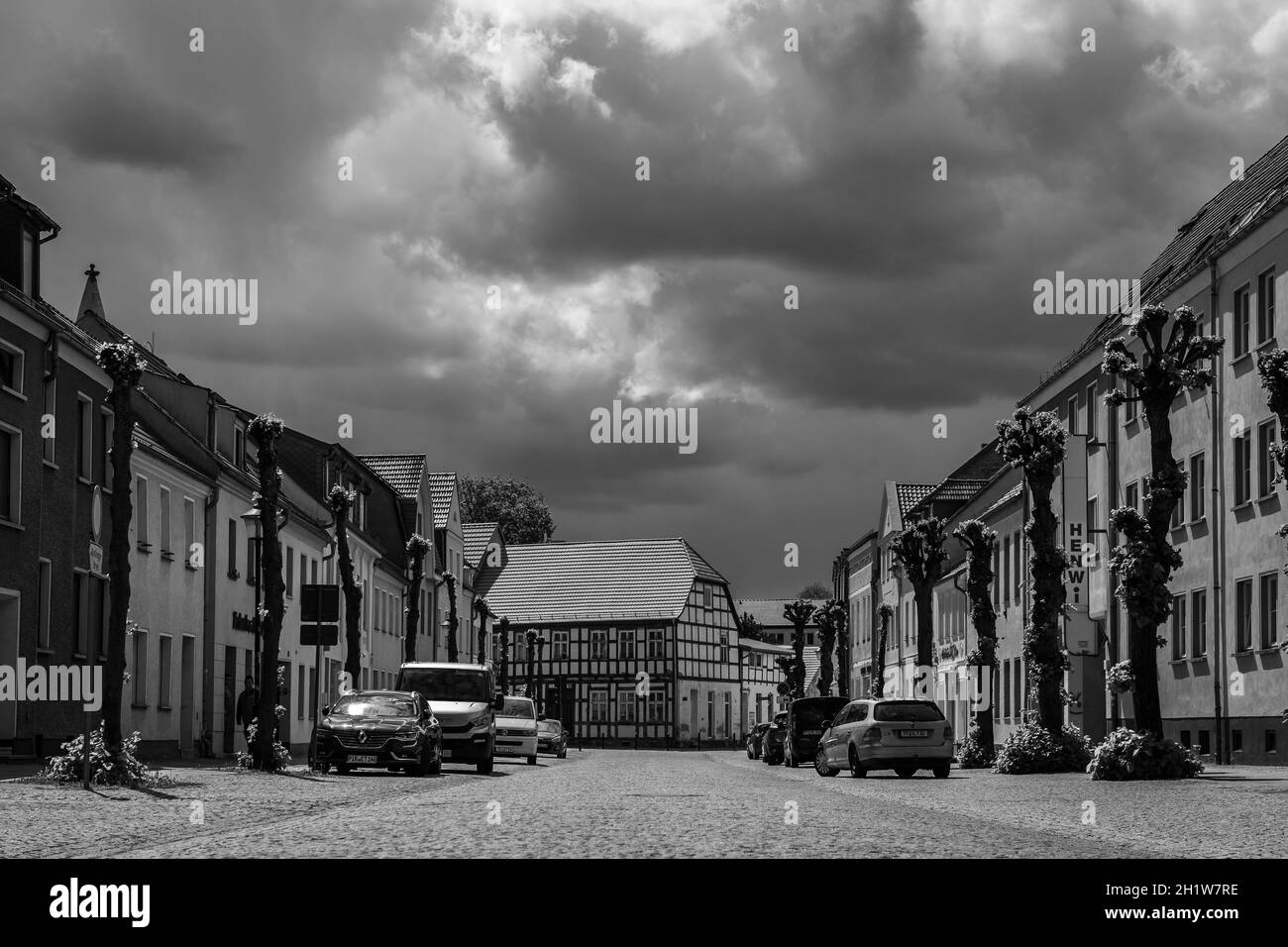JUETERBOG, GERMANY - MAY 23, 2021: Streets of old town. Juterbog is a historic town in north-eastern Germany, in the district of Brandenburg. Black an Stock Photo