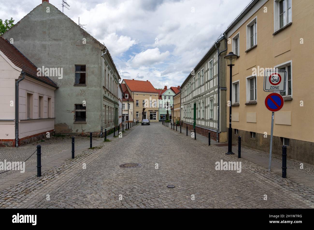 JUETERBOG, GERMANY - MAY 23, 2021: Streets of old town. Juterbog is a historic town in north-eastern Germany, in the district of Brandenburg. Stock Photo