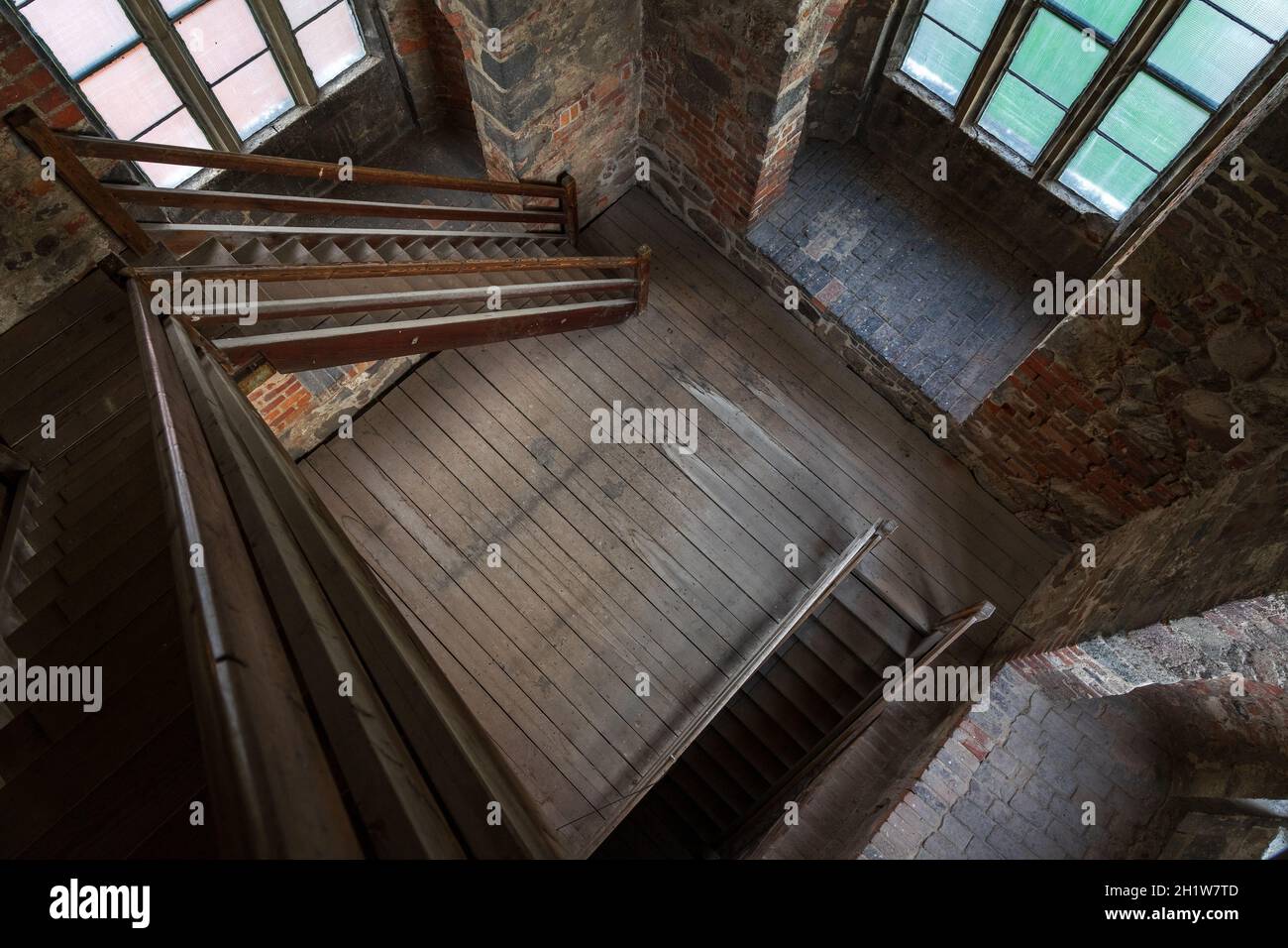 JUETERBOG, GERMANY - MAY 23, 2021: Belltower's interior of medieval St. Nikolai church. Juterbog is a historic town in north-eastern Germany, in the d Stock Photo