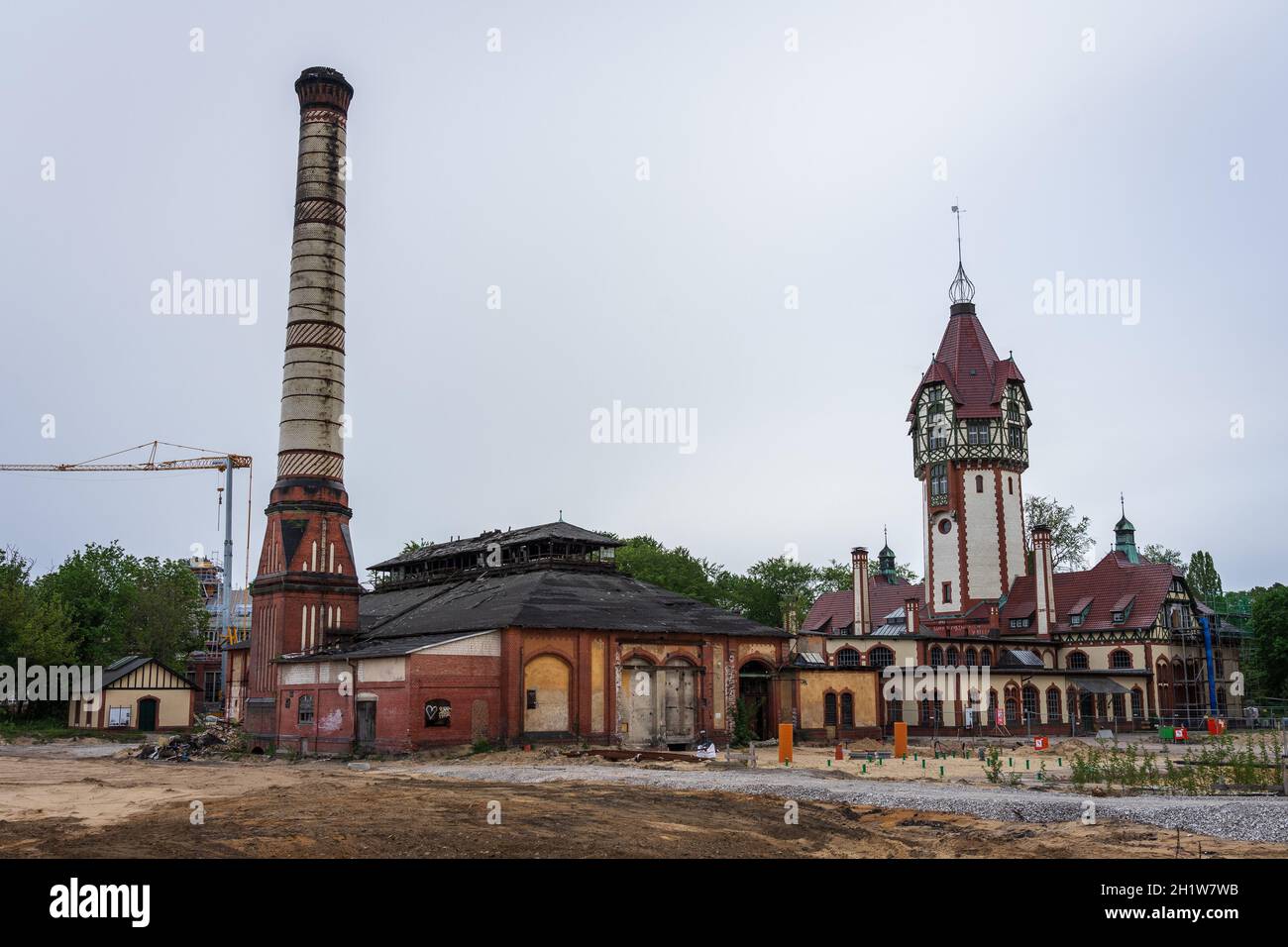 BEELITZ, GERMANY - MAY 23, 2021: Complex of thermal power plant buildings built in 1898-1902. Since 1996, the building has been preserved as a technic Stock Photo