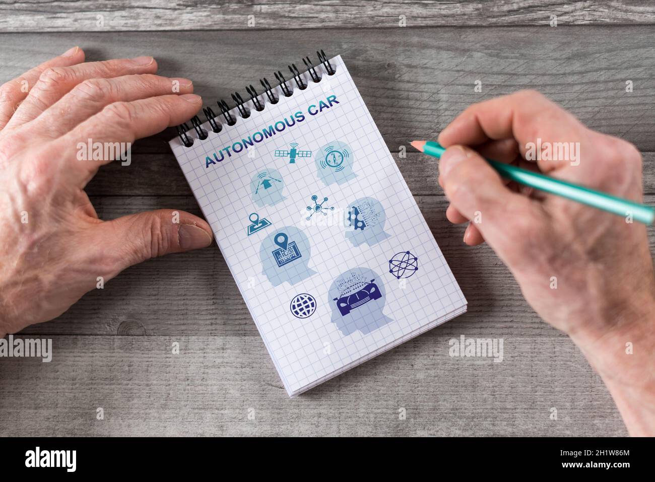 Autonomous car concept drawn on a notepad Stock Photo