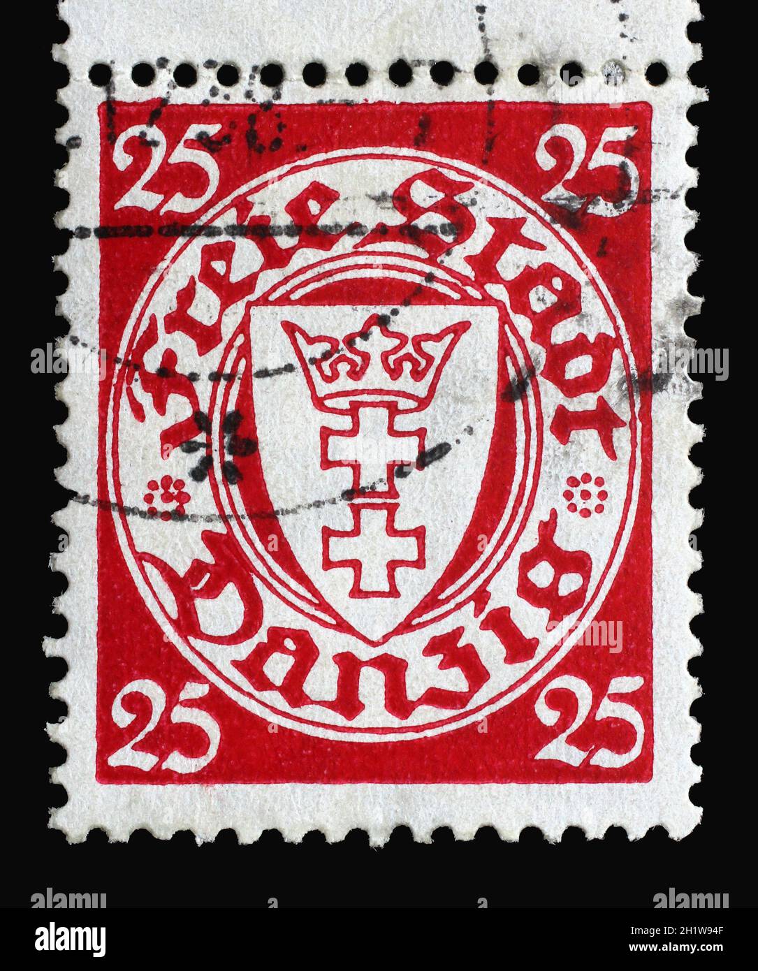 Stamp printed in Germany Free City Danzig shows coat of arms of Free