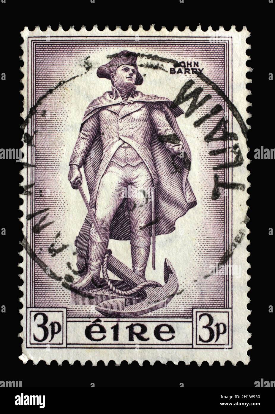 A stamp printed in Ireland shows John Barry, an Officer in the Continental Navy during the American Revolutionary War, circa 1956 Stock Photo