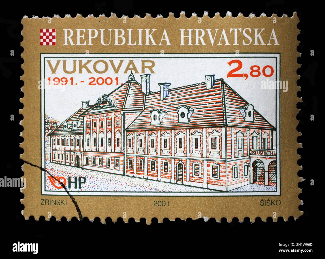 A stamp printed in Croatia shows Eltz Manor in Vukovar, circa 2001 Stock Photo